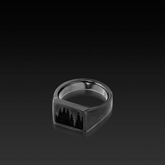 Zirconium Rectangle Signet Ring with Trees