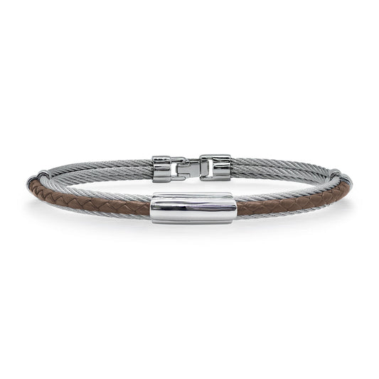 ALOR Men's Leather Slim Station Bracelet