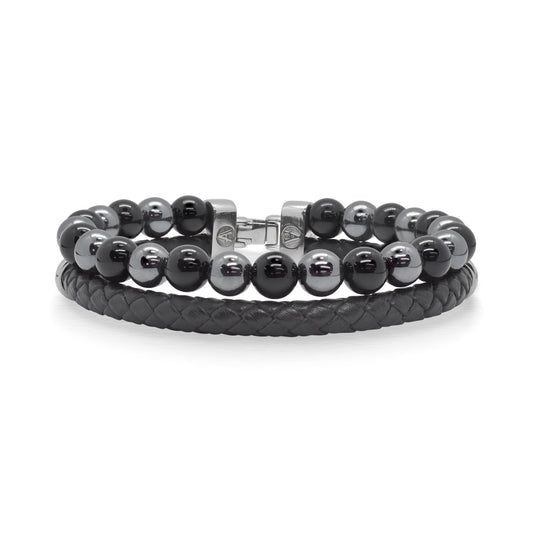 ALOR Men's Gemstone Bead Leather Bracelet