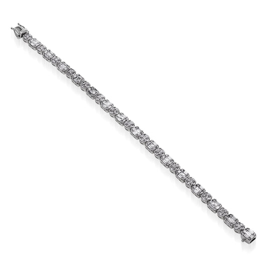 Round and Baguette Cluster Diamond Tennis Bracelet