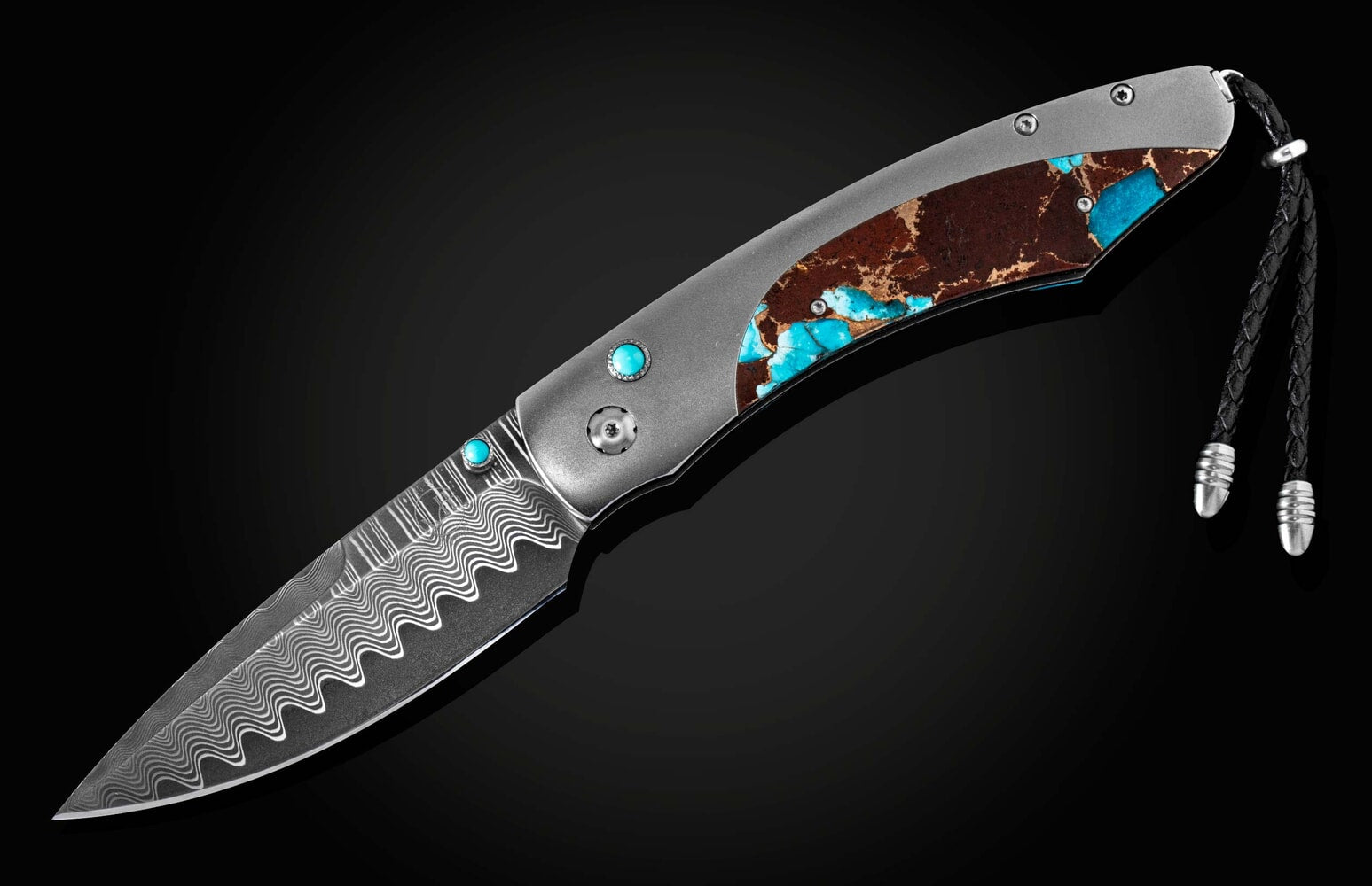 William Henry Pocket knife with turquoise, lava, and bronze scales B12 DESERT BLUES
