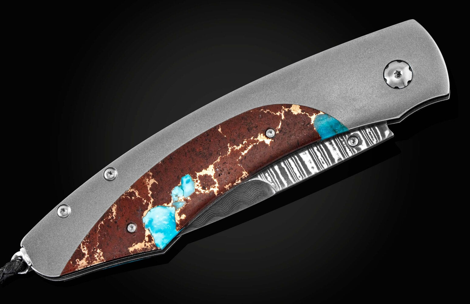 William Henry Pocket knife with turquoise, lava, and bronze scales B12 DESERT BLUES