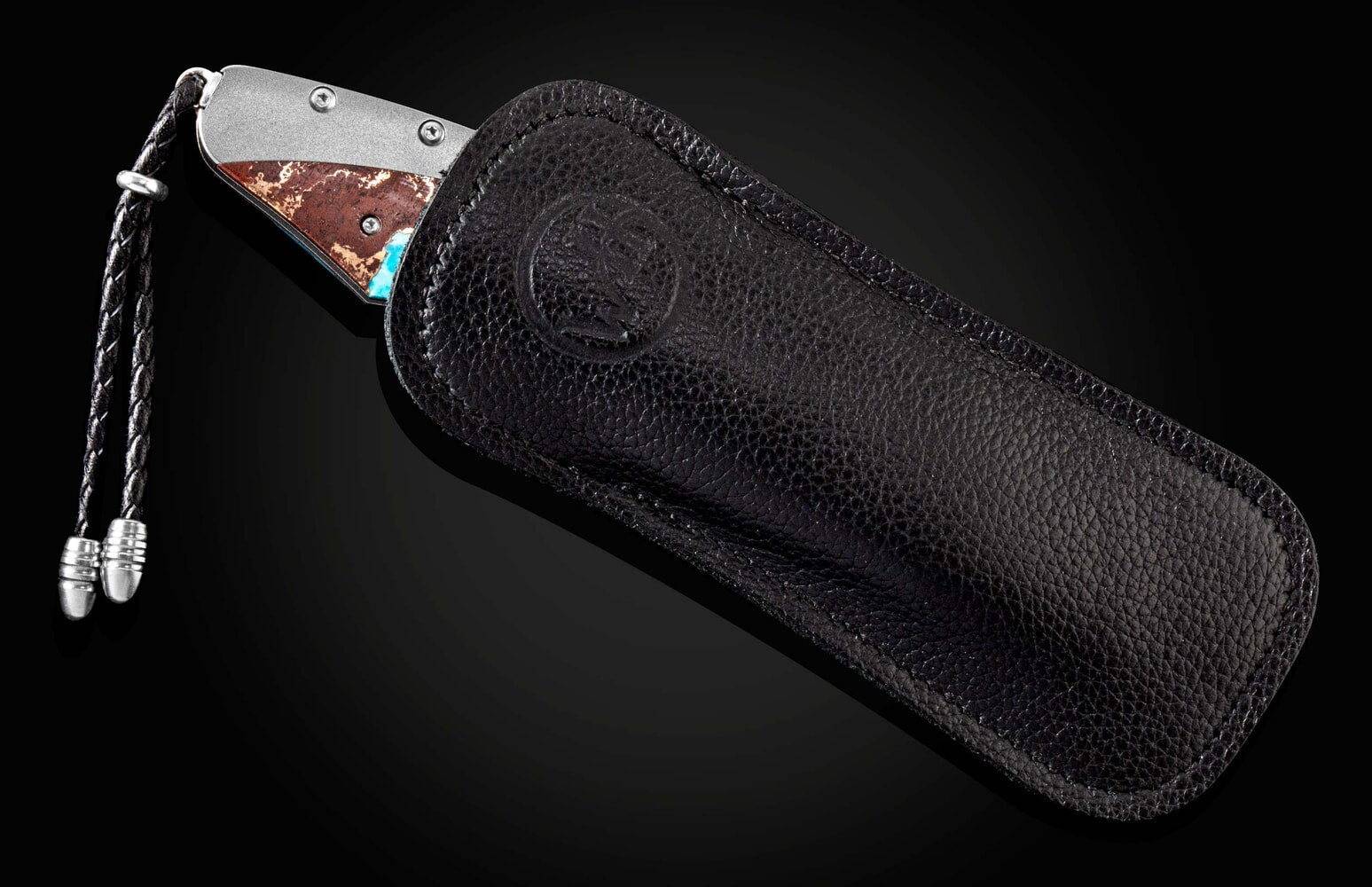William Henry Pocket knife with turquoise, lava, and bronze scales B12 DESERT BLUES