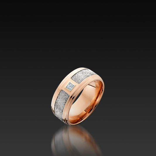 Rose Gold Flat Diamond Band with Meteorite
