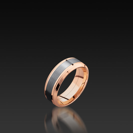 Rose Gold high Bevel Band with Tantalum Inlay