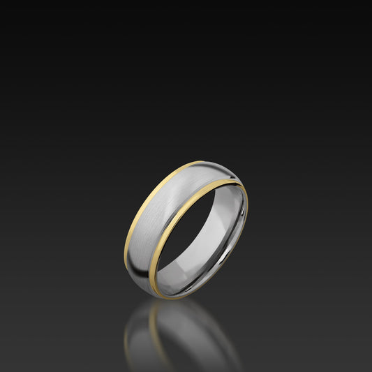 White Gold Wide Domed Band with Yellow Gold Inlay