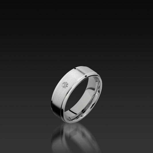 White Gold Grooved Edge Band with Diamond Accent