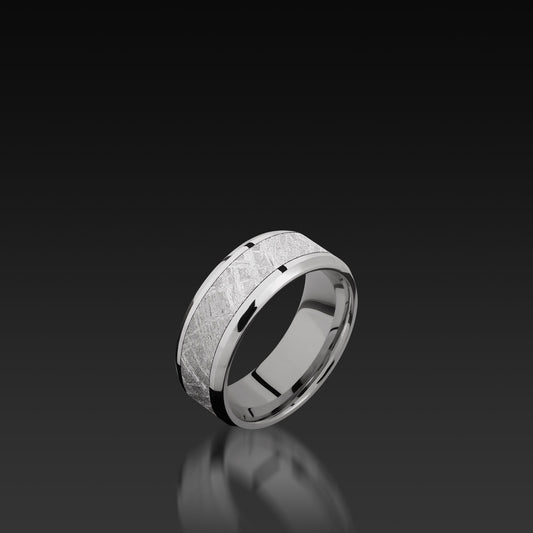 White Gold Beveled Band with Meteorite