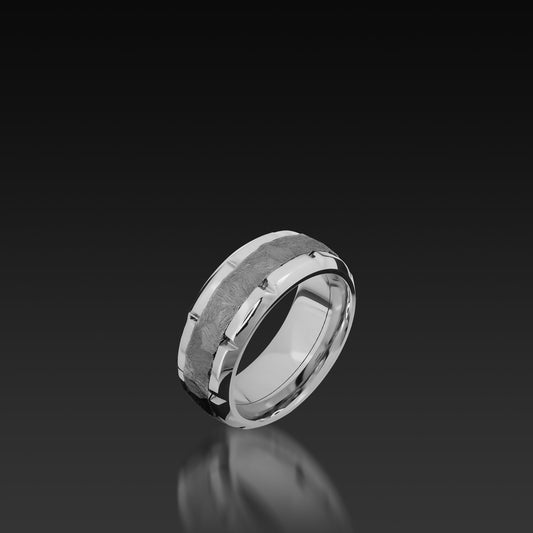 White Gold high Beveled Band with Tantalum Inlay