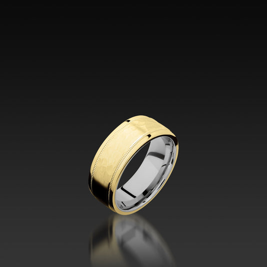 Yellow Gold Flat Band with White Gold Sleeve