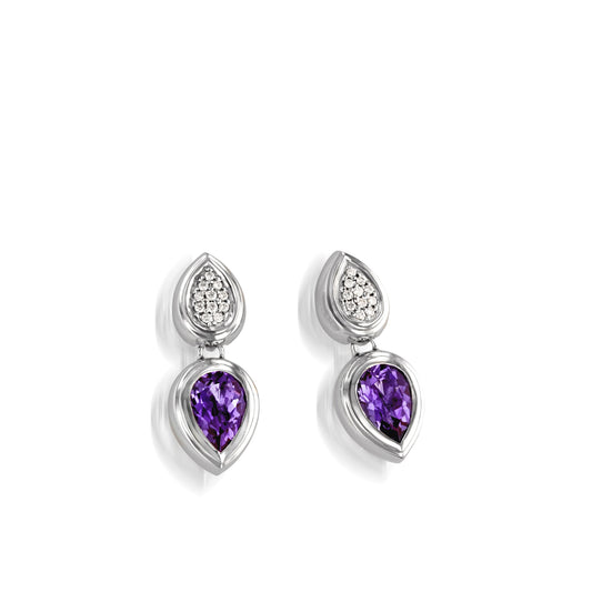 Gemini Diamond and Amethyst Dangle Earrings