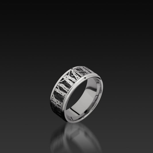 White Gold Flat Band with Aspen Pattern