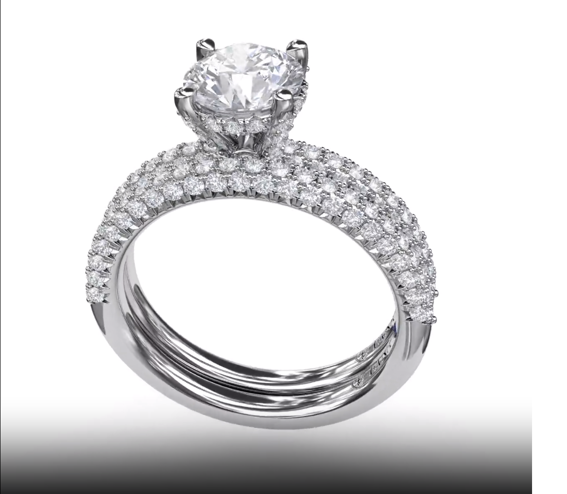 All-Over Pave Diamond Solitaire Engagement Ring With Hidden Halo S3146