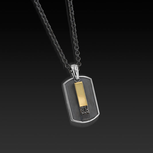Men's Duplex Bar Black Diamond Dog Tag Necklace