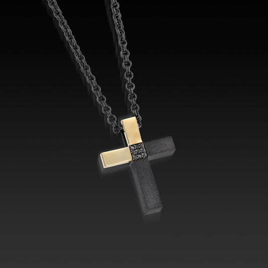Men's Duplex Black Pave Diamond Cross Pendant Necklace