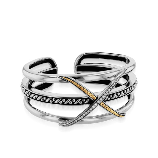 Apollo "X" Pave Diamond Wide Cuff Bracelet