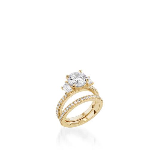 Essence Three Stone Yellow Gold Engagement Ring