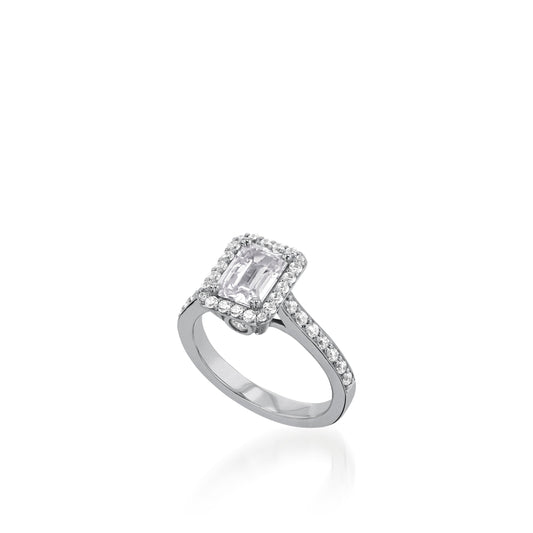 Satin Emerald Cut Yellow Gold Engagement Ring