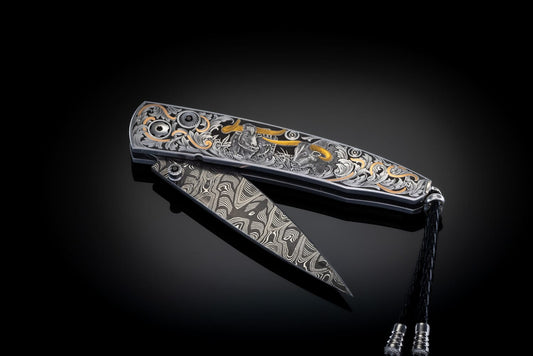 William Henry Hand-engraved pocketknife with damascus blade B10 LONGHORN II