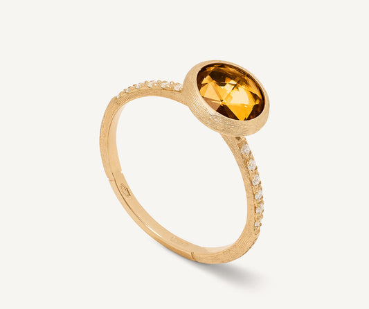 18kt yellow gold ring with citrine quartz and diamonds
