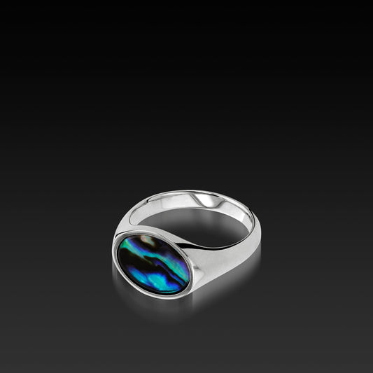 Palladium Silver Signet ring with Abalone
