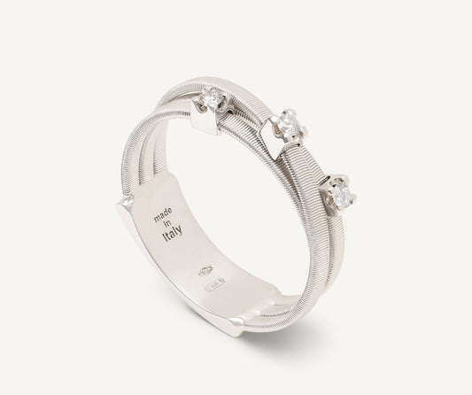 Three-strand white gold ring with diamonds