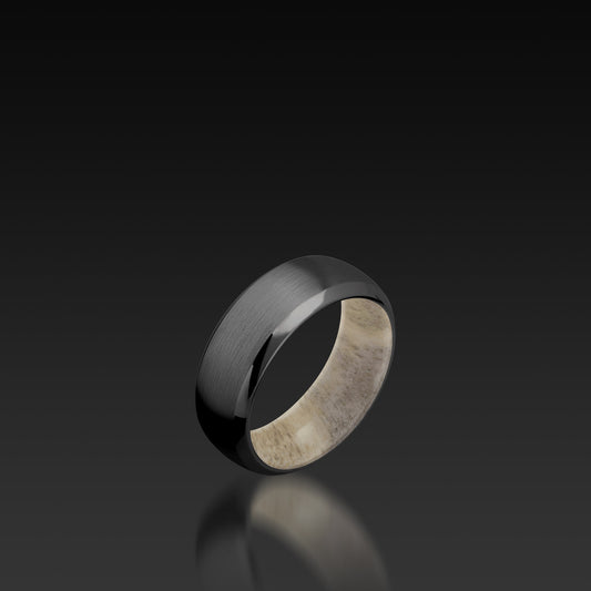Black Zirconium Domed Band with Antler Sleeve