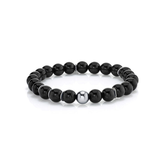 Men's Mr. LOWE Onyx Bracelet with Silver Bead and Wavy Disks - 8mm