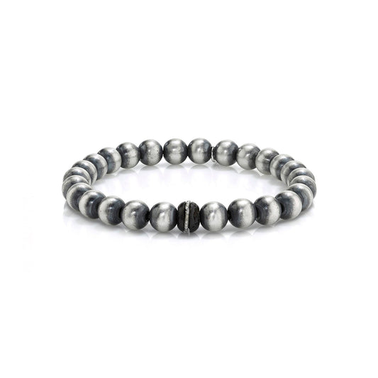 Men's Mr. LOWE Silver Bead Bracelet with African Center Bead - 8mm