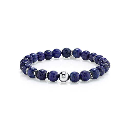 Men's Mr. LOWE Lapis Bracelet with Silver Bead and Wavy Disks - 8mm