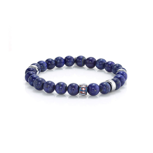 Men's Mr. LOWE Lapis & Silver Bracelet with African Bead - 8mm