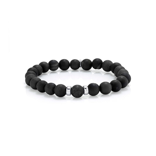 Men's Mr. LOWE Black Druzy Agate Bracelet with Two Silver Rondelles - 8mm