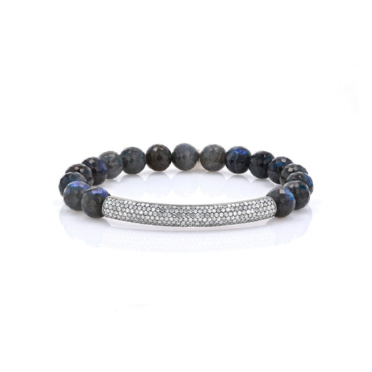 Labradorite Faceted Bead Bracelet with Diamond Bar - 8mm