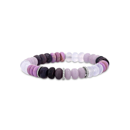 Lavender Haze Mix Gemstone Bracelet with Diamond Rondelles - 8mm