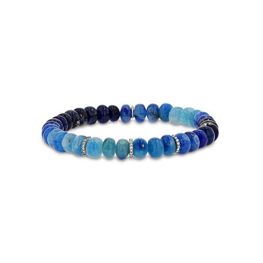 Afghanite Ombre Beaded Bracelet with Three Diamond Rondelles - 7mm