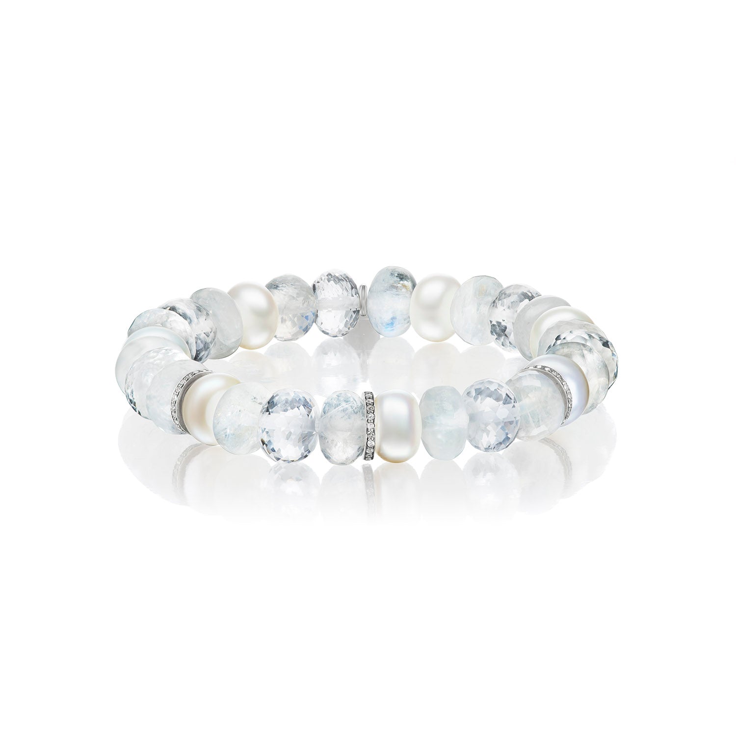 Pearl, Crystal and Moonstone Mix with Diamond Rondelles Bracelet