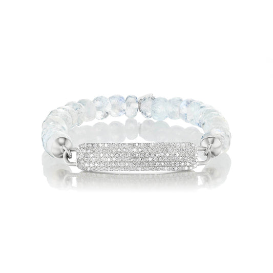 Rainbow Moonstone Beaded Bracelet with Diamond ID Tag - 8mm