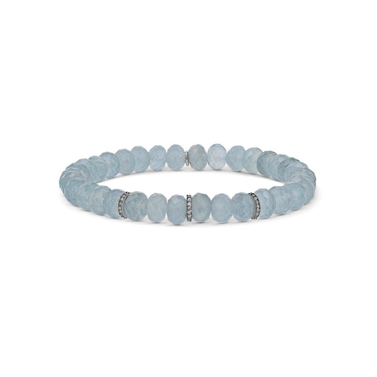 Aquamarine Bracelet with 3 Diamond Rondelles - 7mm