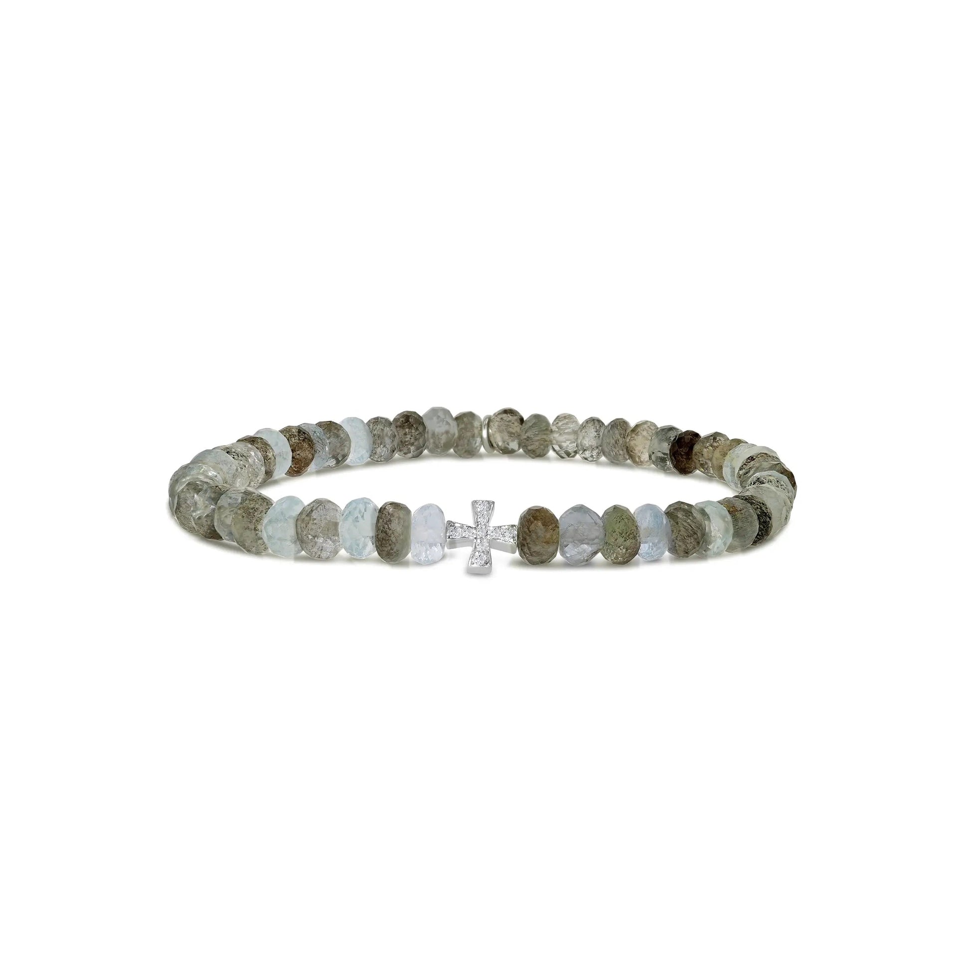 Moss Aquamarine Mini Bracelet with 1 Diamond Cross - 5mm