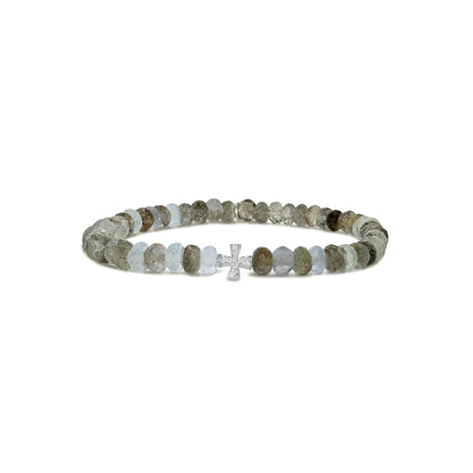Moss Aquamarine Mini Bracelet with 1 Diamond Cross - 5mm
