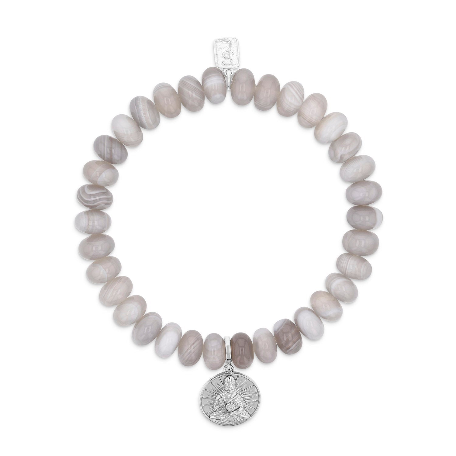 Botswana Agate Bracelet with Diamond Bezel Buddha Charm - 8mm