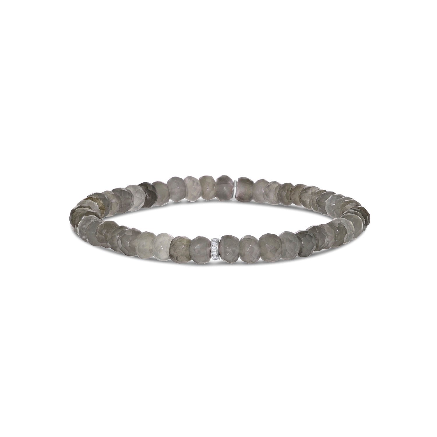 Grey Moonstone Mini Bracelet with 1 Diamond Rondelle - 5mm