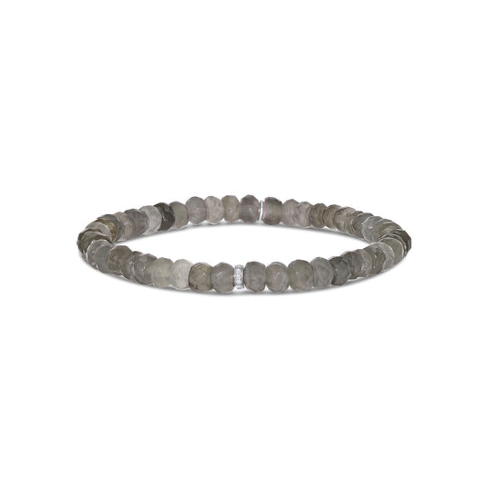 Grey Moonstone Mini Bracelet with 1 Diamond Rondelle - 5mm