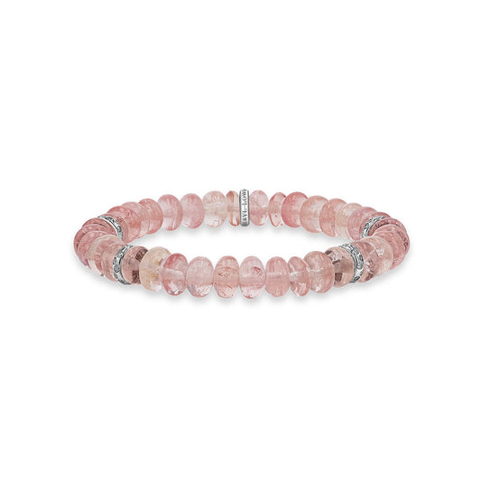 Morganite Gemstone Beaded Bracelet with 4 Diamond Rondelles - 8mm