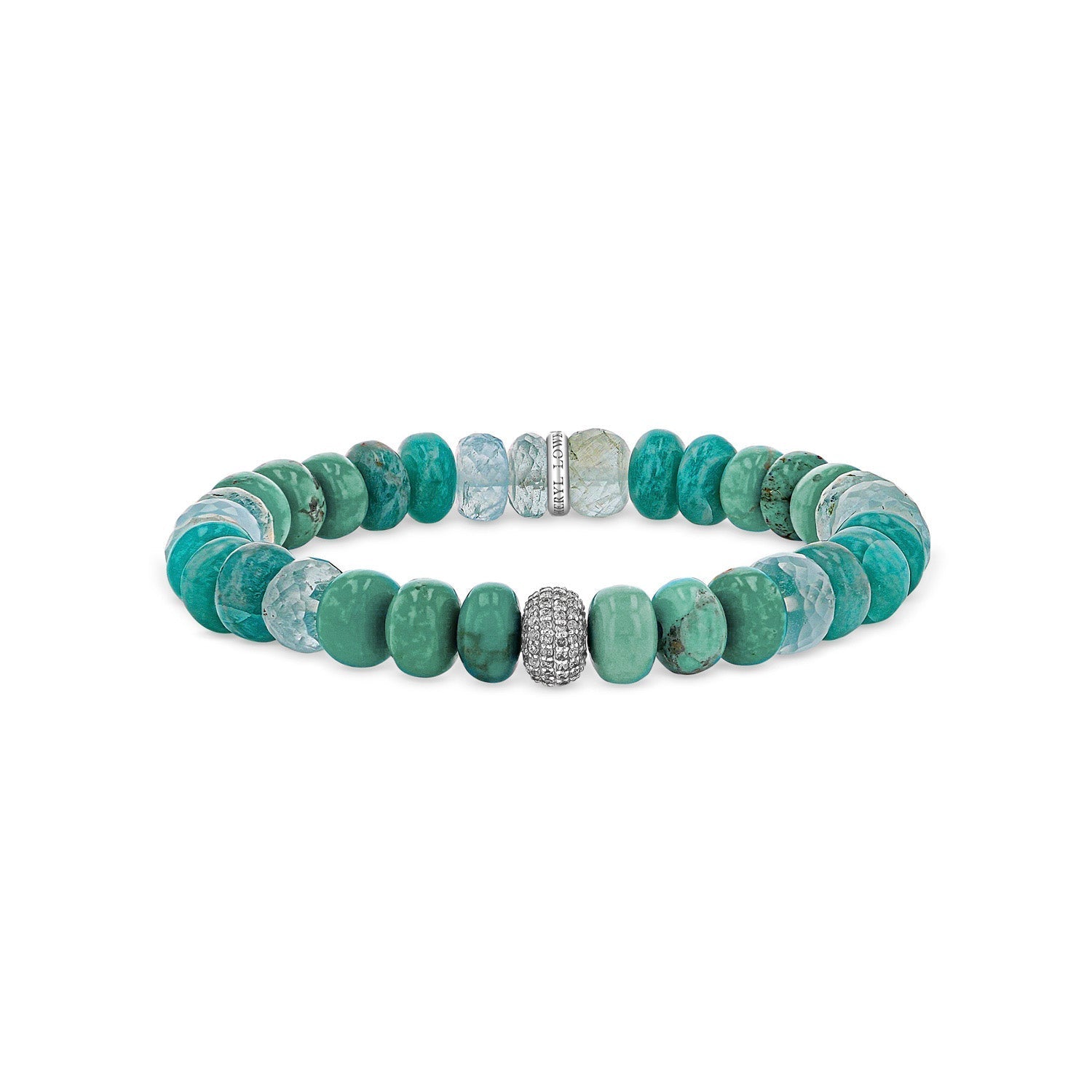 Turquoise Mix Beaded Bracelet with Diamond Donut - 8mm