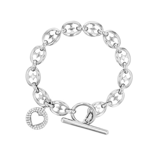 Hidden Heart Mariner Bracelet with Diamond Open Heart Charm