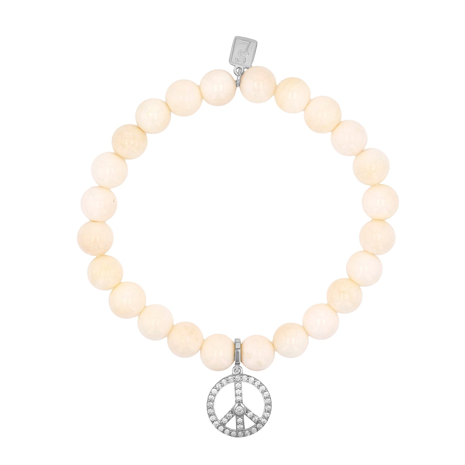 Bone Bracelet with Diamond Peace Sign Charm - 8mm