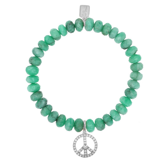 Emerald Bracelet with Diamond Peace Sign Charm - 7mm