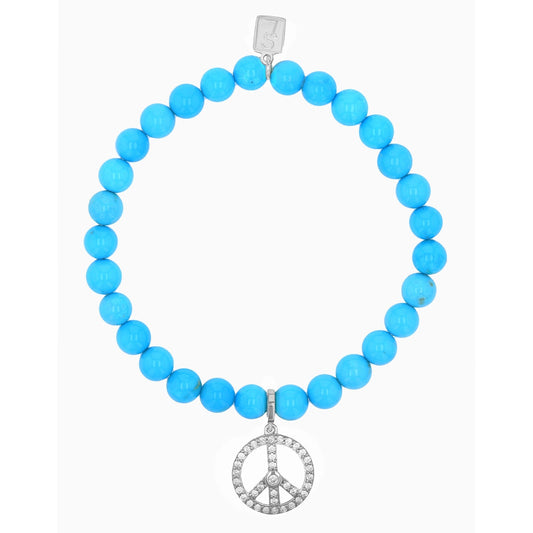 Sleeping Beauty Turquoise Bracelet with Diamond Peace Sign Charm - 6mm