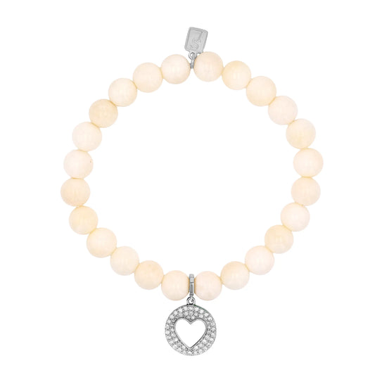 Bone Bracelet with Diamond Open Heart Charm - 8mm
